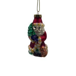 Santa Christmas Ornament Hand Blown Glass Saint Nicholas Teddy Bear 3.5”